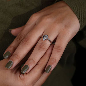 Women's Teardrop Shape Engagement and Anniversary <b>Ring</b> 18K White Gold Bezel <b>Set</b> with Pear Cut Lab Grown Diamond Wedding <b>Ring</b> - Product Image 2