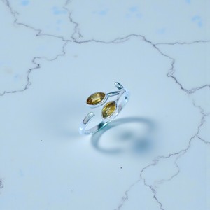 Bagues de fiançailles en argent sterling 925 faites à la main, forme marquise, deux pierres précieuses, motif feuille, citrine facettée, vente en gros pour femmes - Product Image 2
