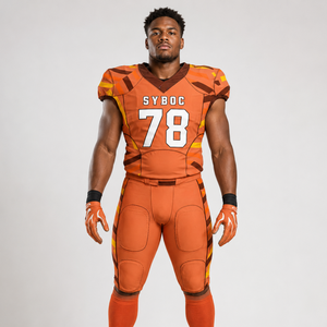 Uniforme de Fútbol Americano Sublimado Naranja, Conjunto de Camiseta y Pantalones para Hombre, Estampado Texturizado de Camuflaje, Personalizado para Equipo, con Protección Integrada - Product Image 1