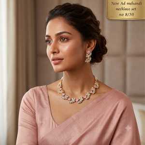 Traditional Ethnic High Quality Alloy <b>Silver</b> Plated Latest Designed <b>Choker</b> Set Coral Flower Design Earrings Necklace Engagement - Product Image 1