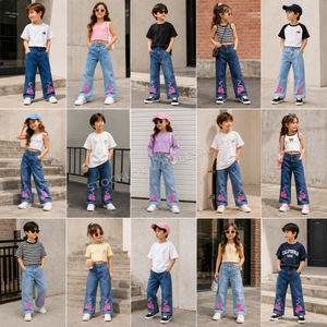 Conjunto de Pantalones Vaqueros para Niños con Logotipo Personalizado, Jeans Acampanados Bordados para Niñas Pequeñas, Pantalones Deportivos Tipo Cargo para Niños, Ropa Casual Infantil de Mezclilla - Product Image 2