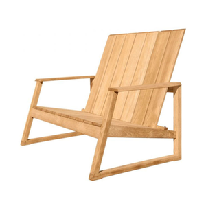 Banc Adirondack en bois de teck – Chaise longue deux places avec design à lattes, pieds de type traîneau et accoudoirs larges - Product Image 1