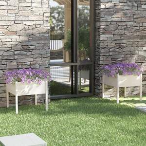 Set di 2 Fioriere da Giardino in Legno di Pino Bianco Massiccio 70x70x70 cm - Product Image 1