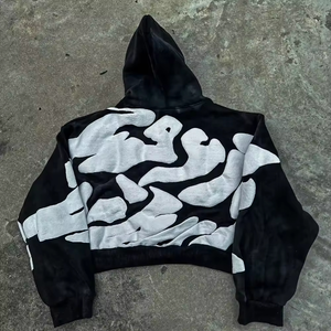 รับผลิตเสื้อผ้า OEM ODM ปักโลโก้ 3 มิติ คุณภาพสูง ผ้าฟลีซหนาน้ำหนัก 450 กรัม ทรงโอเวอร์ไซส์ เป็นมิตรกับสิ่งแวดล้อม เสื้อผ้าสตรีทแวร์สำหรับฤดูหนาว สไตล์ดิสเทรส - Product Image 4