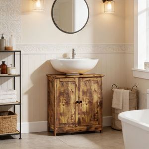Meuble de salle de bain marron avec vasque, élégant meuble de salle de bain en bois - Product Image 1