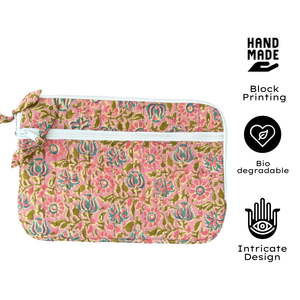 Floral Printed Handmade Quilted <b>Laptop</b> Sleeve Cotton Jaipur Artisan Block Print Zippered Lightweight Durable Machine Washable - Product Image 3