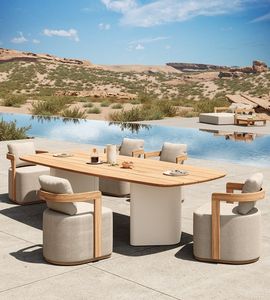 Ensemble de table à manger en teck moderne pour l'extérieur, meubles de salle à manger de luxe pour hôtel, resort, villa, jardin, bord de piscine, Indonésie - Product Image 3