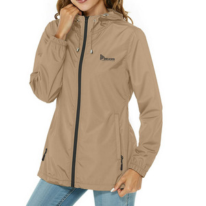 Orlevo Women's Waterproof Hooded <b>Lightweight</b> Windbreaker <b>Jacket</b> Solid Color Casual Spring Full Sleeve Zipper Front Side Pockets - Product Image 1