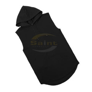 Training Private Label Manufacturer Men's Sleeveless Hooded Vest 100% Cotton Fleece Quick Dry Breathable Eco-Friendly Spring - Product Image 4