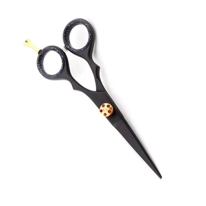 Tijera de salón de belleza recubierta de Color negro, tijeras de corte de pelo de peluquero de acero inoxidable con reposapiés ajustable dorado - Product Image 2