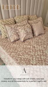 Juego de Ropa de Cama de Lujo para Novia, de Algodón/Lino, 5 Piezas, Duradero, para Todas las Estaciones, Cubrecama de 2.0m con Fundas de Almohada y Funda de Cojín con Encaje - Product Image 2