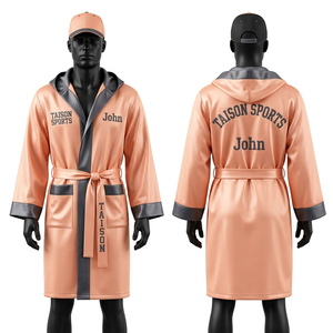 Custom Sublimation Printed <b>Boxing</b> <b>Robe</b> 280 GSM Premium Polyester Satin Blue Gold Contrast Trim <b>boxing</b> rob - Product Image 5