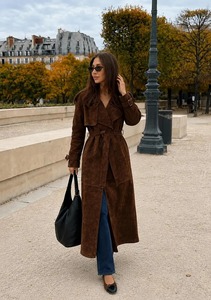 Abrigo de Cuero Sintético Estilo Años 70, Abrigo Largo Marrón para Mujer, Abrigo Vintage Tipo Duster - Product Image 4