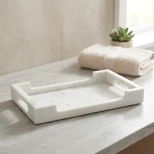 Rectangular Marble Storage Tray Minimalist Design Tabletop Accessory For Bathroom Indoor Use Durable - Product Image 4