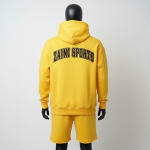 Conjunto de Sudadera con Capucha y Pantalones Cortos de Felpa de Algodón y Poliéster Amarillo para Hombre, con Logotipo Bordado y Apliques, Estilo Urbano - Product Image 2