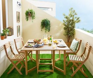 Teak <b>Outdoor</b> Dining Set Solid Wood <b>Foldable</b> Garden Furniture 4 Seater Contemporary Style - Product Image 1