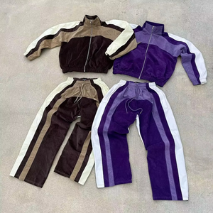 Streetwear Hoodie High Quality Men <b>Cropped</b> Hoodie Designer <b>Zip</b> <b>up</b> Color Blocked Sweatpants and Hoodie Set - Product Image 1