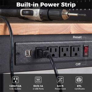 Banco da Lavoro per Falegnameria Resistente da 48 Pollici con Capacità di 2000 Libbre, Altezza Regolabile a 7 Livelli, Presa di Corrente Integrata - Product Image 5