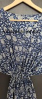 Robe kimono décontractée pour femme, artisanale, écologique, en coton 100% bleu indigo, imprimé au bloc Sanganeri, élégante, à fleurs, col en V, manches 3/4