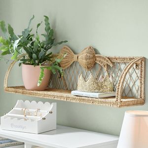 Estante Flotante de Mimbre con Lazo Decorativo para Cuarto de Bebé, Organizador Colgante de Malla Tejida para Almacenamiento de Libros, Juguetes y Decoración del Hogar, Venta al por Mayor - Product Image 1