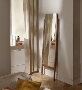 Multi-functional full length mirror integrated with a wooden side <b>shelving</b> storage rack, available at wholesale prices. - Product Image 5