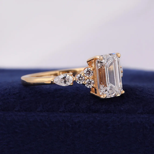 1-5 Ct <b>Emerald</b> Cut Lab Created Moissanite <b>Ring</b> Luxury 14k Yellow Gold plated Engagement <b>Ring</b> Multi Stone Wedding <b>Ring</b> For Her - Product Image 2