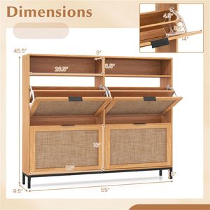 Scarpiera Moderna Boho Autoportante con 4 Cassetti a Ribalta e Ripiani Aperti - Product Image 6