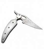 Couteau pliant en acier Damas Iron Crown Forge DIY OEM avec manche en alliage métallique, lame droite, ouverture par bouton de pouce, pour le camping