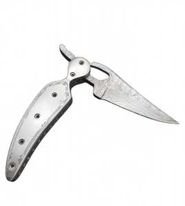 Couteau pliant en acier Damas Iron Crown Forge DIY OEM avec manche en alliage métallique, lame droite, ouverture par bouton de pouce, pour le camping - Product Image 4