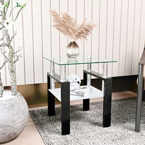 Modern 1-Piece Tempered Glass <b>Coffee</b> <b>Table</b> <b>Square</b> Transparent/<b>Black</b> End <b>Table</b> for Living Room - Product Image 3