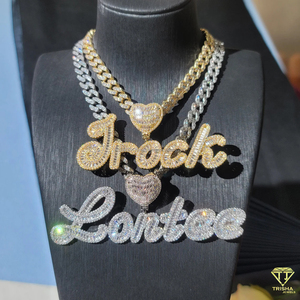 Moissanite Diamond " QaShat " Pendant <b>Chain</b> Custom Heart Necklace <b>Cuban</b> <b>Link</b> Hip Hop Bling Jewelry - Product Image 3
