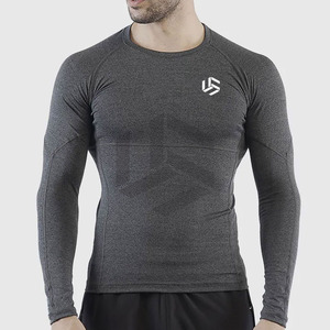 เสื้อยืดออกกำลังกายผู้ชายแขนยาว คอกลม ผ้าสแปนเด็กซ์/โพลีเอสเตอร์ แห้งเร็ว ออกแบบได้ตามต้องการ พร้อมลายตัวอักษรแบบถัก - Product Image 1