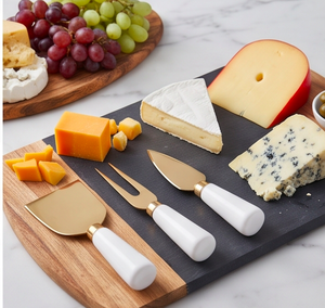 Juego de 3 cuchillos para queso, hoja de acero inoxidable dorada, mango de cerámica blanca, herramientas duraderas para queso para uso en la cocina - Product Image 6