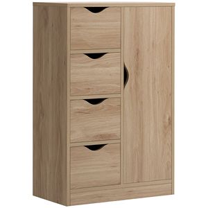 Armadietto di stoccaggio indipendente della quercia con 4 cassetti la credenza del pavimento del bagno per la camera da letto ed il salone - Product Image 1