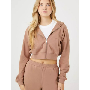 Wholesale Womens Cropped Hoodie Sweatshirt Blank Hooded <b>Top</b> Custom Logo Private Label OEM ODM - Product Image 6