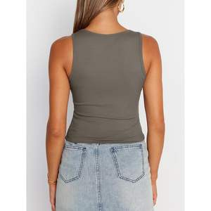 Moda 2025, camisetas sin mangas de verano para mujer, cuello cuadrado, acanalado, sin mangas, cultivo básico, transpirable, ajustado, ropa Y2K, talla Queen - Product Image 4