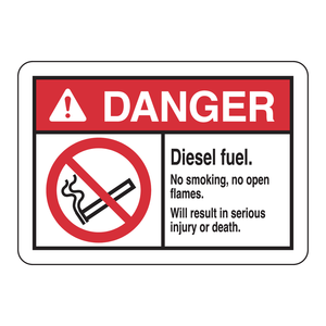 Panneau de sécurité Brady Danger pour carburant diesel - Interdiction de fumer - Utilisation intérieure/extérieure - Impression UV - Product Image 1