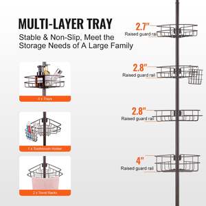 Carrito de esquina de ducha alto de 56 \ "a 114 \" con estantes de baño de poste de tensión a prueba de óxido - Product Image 4