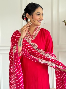 Nouvelle collection en vente en ligne, Kurtis brodés Chanderi pour femmes, robe légère de haute qualité, doublure en coton, Salwar pour soirée - Product Image 5