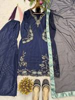 Salwar violet uni pour femme en soie crêpe lourde, broderie à la main, style soirée, longueur cheville, réversible, séchage rapide, infroissable