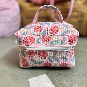 Floral Quilted Makeup Bag Medium Size Zipper Closure Soft Handle Cosmetic <b>Case</b> for Women Travel Use - Product Image 3