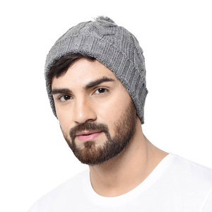 Bonnet tricoté gris pour homme, couleur unie, décontracté, chaud pour l'hiver, fait main en acrylique, 56-58CM - Product Image 1