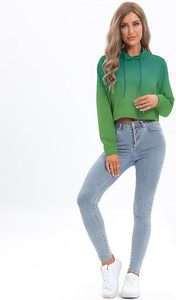 Women’s Street Style <b>Cropped</b> Hoodie Long Sleeve Gradient Pullover <b>Top</b> - Product Image 3