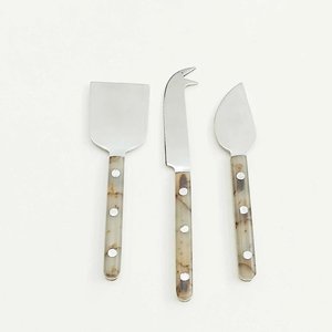 Ensemble de couteaux à fromage et à beurre en acier inoxydable, tête polie miroir avec manche beige, marbre personnalisé en acier inoxydable - Product Image 3