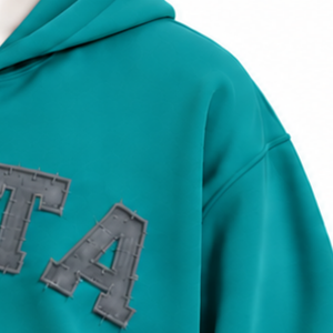 Teal Mens <b>Zip</b> Up <b>Hoodie</b> Chenille Letter Patch Heavyweight Fleece Oversized Casual Streetwear Sweatshirt with Kangaroo <b>Pockets</b> - Product Image 5