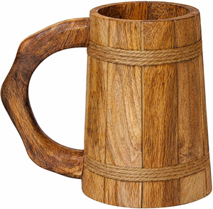 Chope à bière en bois avec poignée, style vintage, tasse à boire artisanale en bois, chope rustique pour bar à domicile, fête, festival, médiéval - Product Image 1