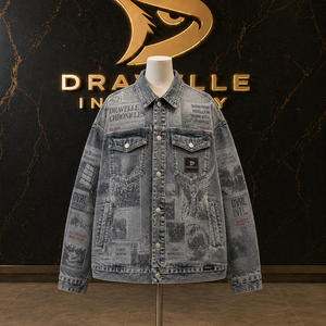 Chaqueta vaquera con estampado gráfico de periódico, estilo holgado, hip hop, ropa urbana, camisa de mezclilla de algodón con parche bordado - Product Image 1
