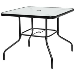 Tavolo da Pranzo Quadrato da Esterno da 35 Pollici con Piano in Vetro Temperato e Foro per Ombrellone - Product Image 4