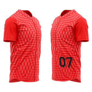 Red Baseball Jersey Men's Short Sleeve Sublimated Geometric Print Moisture Wicking 100% <b>Polyester</b> Regular Fit Button Front - Product Image 6