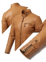 Jaket Kulit Asli Pria untuk Berkendara Motor, Motif Kamuflase, Kerah Tegak, Slim Fit, Tahan Air, Anti Angin, Bernapas, dengan Ritsleting, Grosir